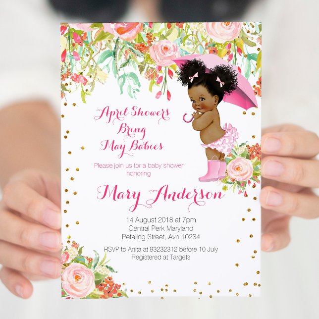 April Showers African American Baby Shower Invitation (Creator Uploaded)
