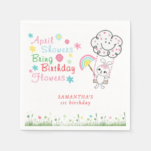 April Showers Bring Birthday Flowers Girl Birthday Napkin
