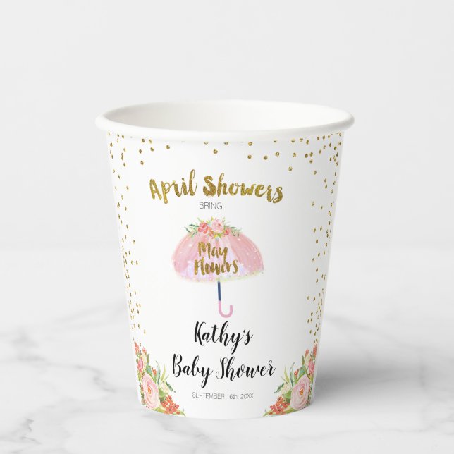 April Showers Bring May Flower Baby Shower Paper Cups (Front)