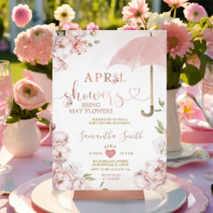 April Showers Bring May Flowers Pink Umbrella Invitation