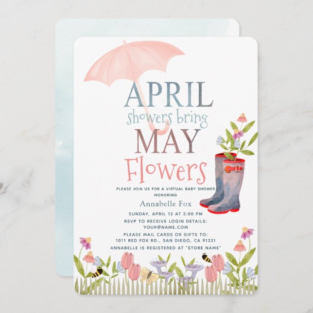 April Showers Bring May Flowers Virtual Shower Invitation (Front/Back)
