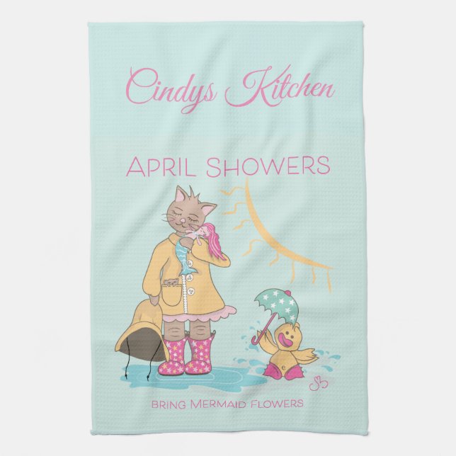 April Showers bring Mermaid Flowers Kitchen Towel (Vertical)