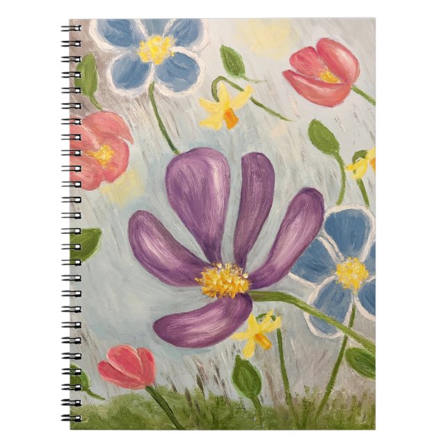 April Showers. Colourful, Abstract Floral Art Notebook (Front)