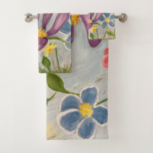 April Showers. Colourful, Abstract Floral Bath Towel Set