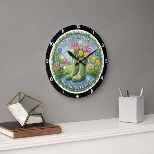 April Showers May Flowers Heritage Large Clock