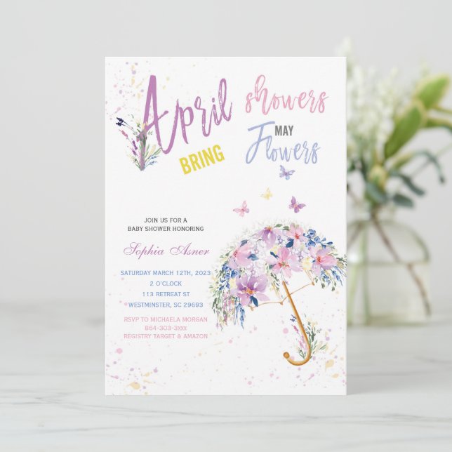 April Showers May Flowers Invitations (Standing Front)