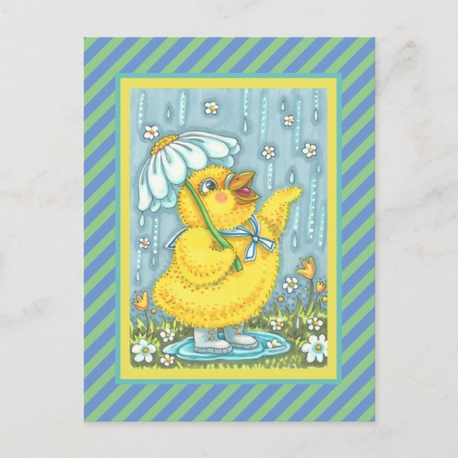 APRIL SHOWERS MAY FLOWERS, SPRING CHICK POSTCARD (Front)