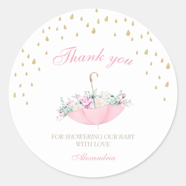 April Showers may umbrella floral Baby shower  Classic Round Sticker (Front)