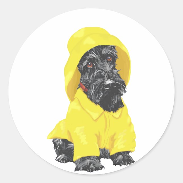 April Showers Scottish Terrier Classic Round Sticker (Front)