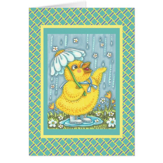 APRIL SHOWERS, SPRING CHICK NOTE GREETING CARD V (Front)