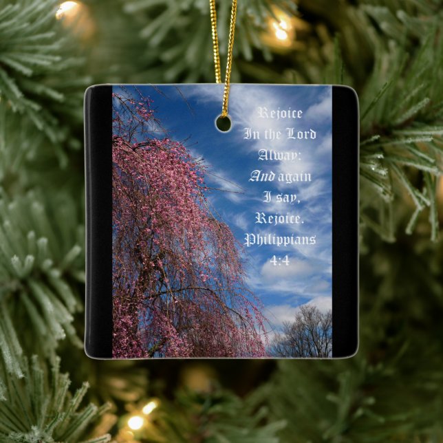 April Sky with Philippians 4:4 Ceramic Ornament (Tree)