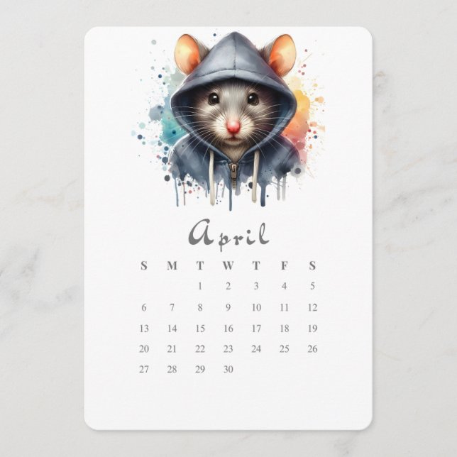 April Stand-Alone Calendar Mouse Mice Splash Art Menu (Front)