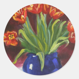 "April Tulips" Classic Round Sticker