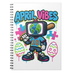 April Vibes Retro TV Head: A Graffiti Collage of S Notebook