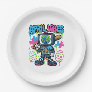 April Vibes Retro TV Head: A Graffiti Collage of S Paper Plate