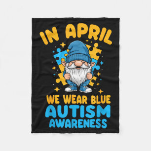 April wear blue autism acceptance gnome puzzle fleece blanket