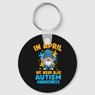 April wear blue autism acceptance gnome puzzle  key ring