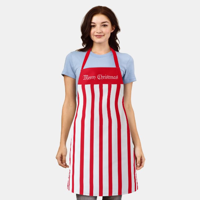 Apron Cafe Red and White Stripe Merry Christmas (Worn)