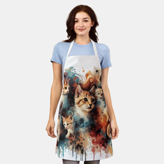 Apron For Cat Lovers - Artistic Paint Splashes  (Worn)
