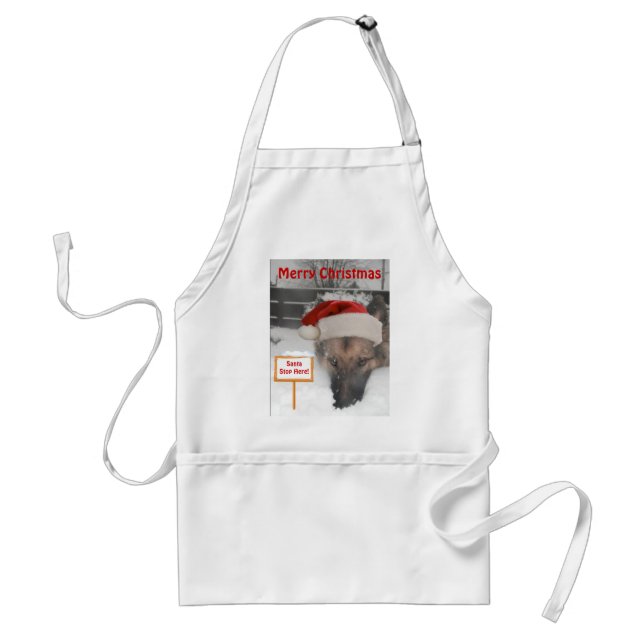 Apron German Shepherd Santa Stop Here (Front)