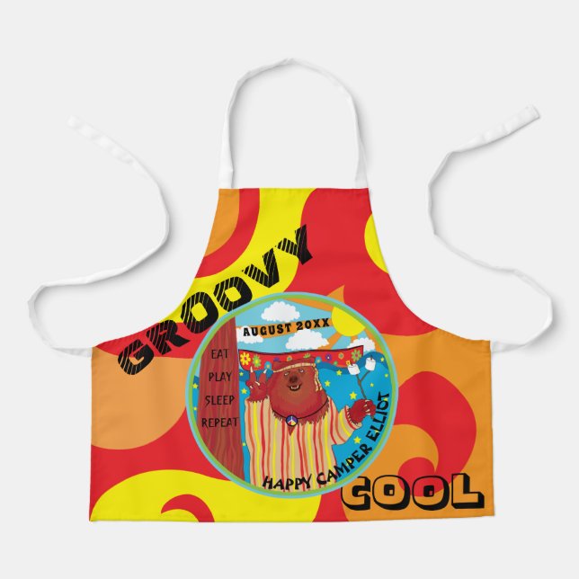 Apron Groovy Camp Happy Bear All Over Print (Front)