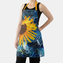 Apron Van Gogh-style Sunflower Night Scene Design