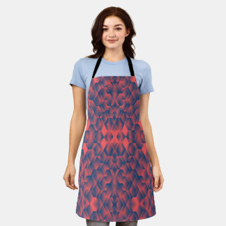 Apron with a blue and red geometric pattern