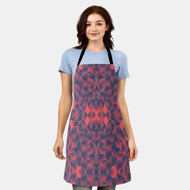Apron with a blue and red geometric pattern (Worn)
