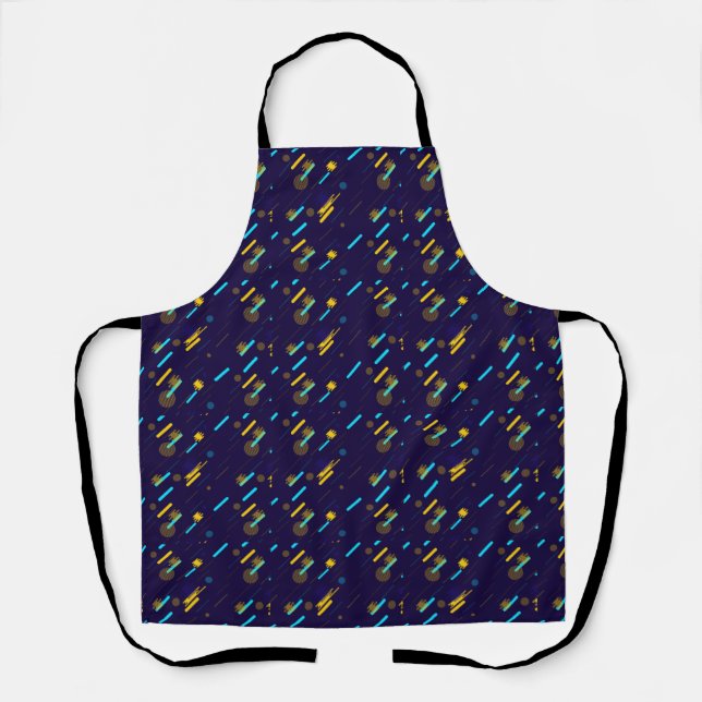 Apron with a vibrant abstract pattern in blue.  (Front)