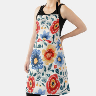 Apron with a vibrant floral pattern