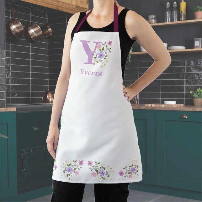 Apron with Wearer's Initial & Name with Flowers (Creator Uploaded)