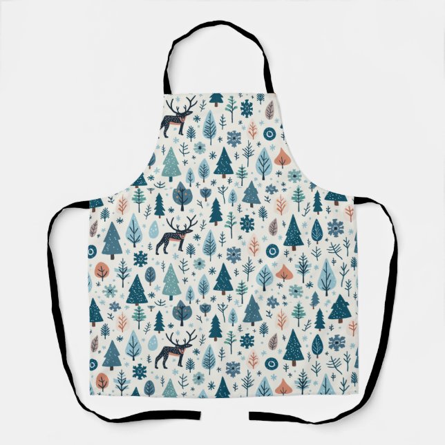 Apron with winter tree reindeer (Front)