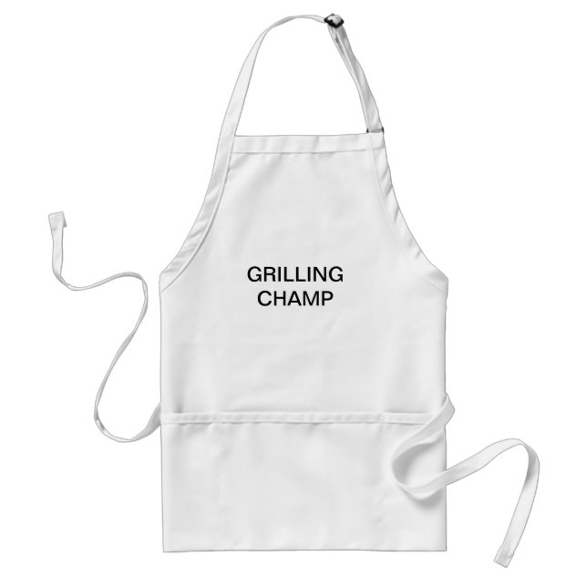 Apron with words GRILLING CHAMP on the front. (Front)