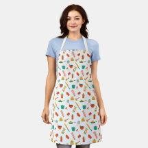 Aprons stained with kitchen utensils drawings