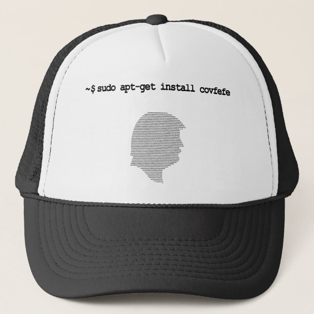 apt-get install covfefe Funny Trump Linux Command Trucker Hat (Front)