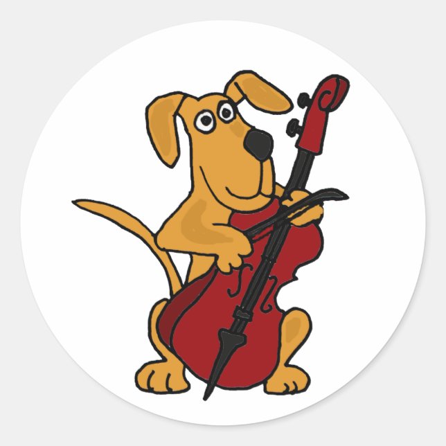 AQ- Brown Puppy Dog Playing the Cello Classic Round Sticker (Front)