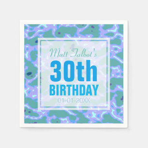 Aqua Abstract 30th Birthday Paper Napkins
