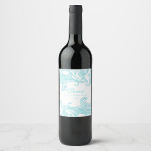 Aqua, Abstract, Boho Style Wine Label
