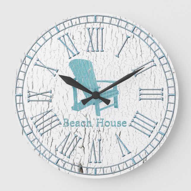 Aqua Adirondack Chair Your Text Large Clock (Front)