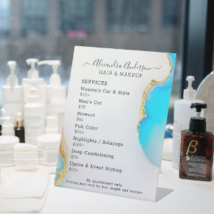 Aqua Agate Marble Gold Details Salon Price List Pedestal Sign