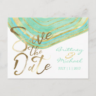Aqua Agate Watercolor   Save the Date Postcard