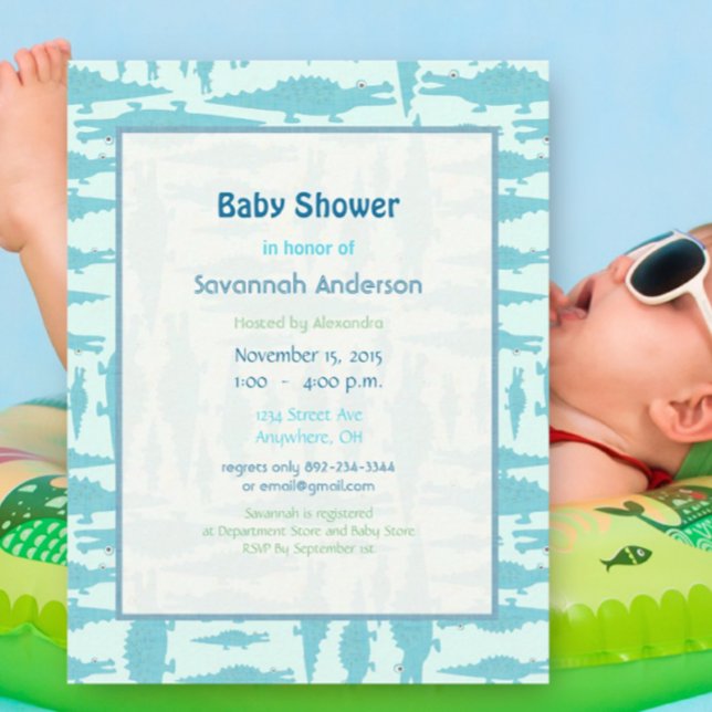 Aqua Alligator Pattern Baby Boy Shower Invitations (Creator Uploaded)