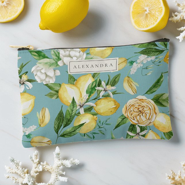 Aqua | Amalfi Coast Lemon Blossom Personalised Accessory Pouch (Creator Uploaded)
