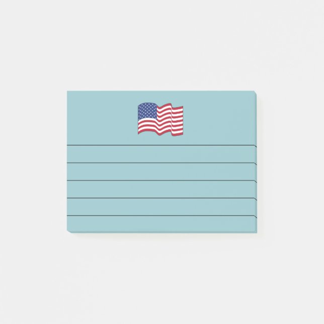 Aqua American Flag Post It Notes Gift  (Front)
