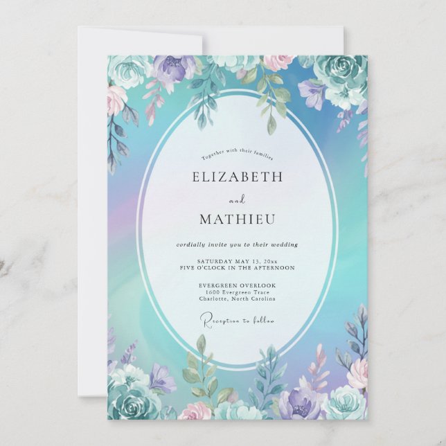 Aqua Amethyst Peony Wedding Invitation (Front)