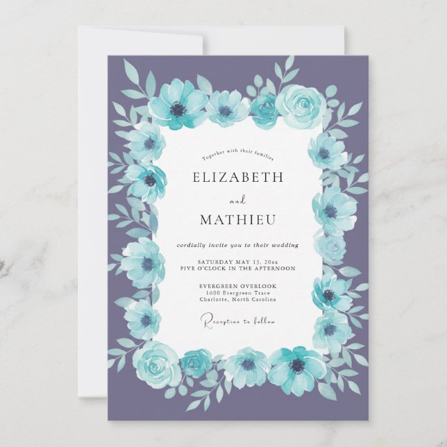 Aqua Amethyst Petal Wedding Invitation (Front)