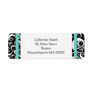 Aqua and Black Damask Swirls Address Labels