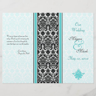 Aqua and Black Damask Wedding Program