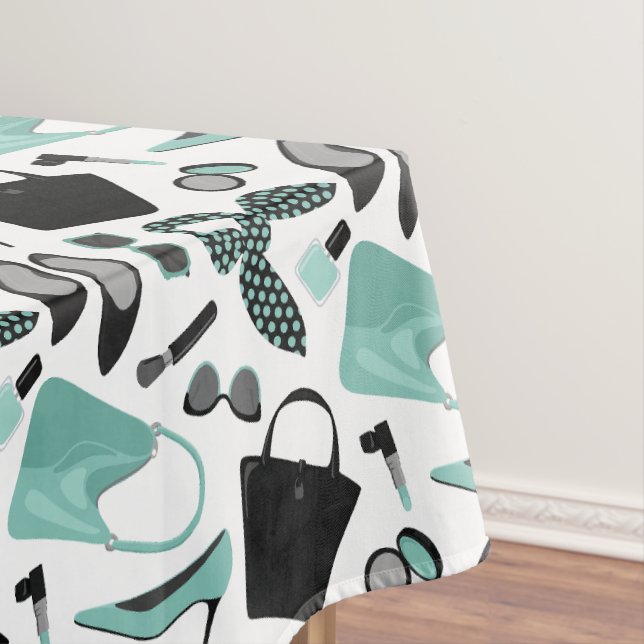 Aqua and black girly things design tablecloth (In Situ)