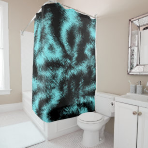 Aqua and Black Modern Art Shower Curtain
